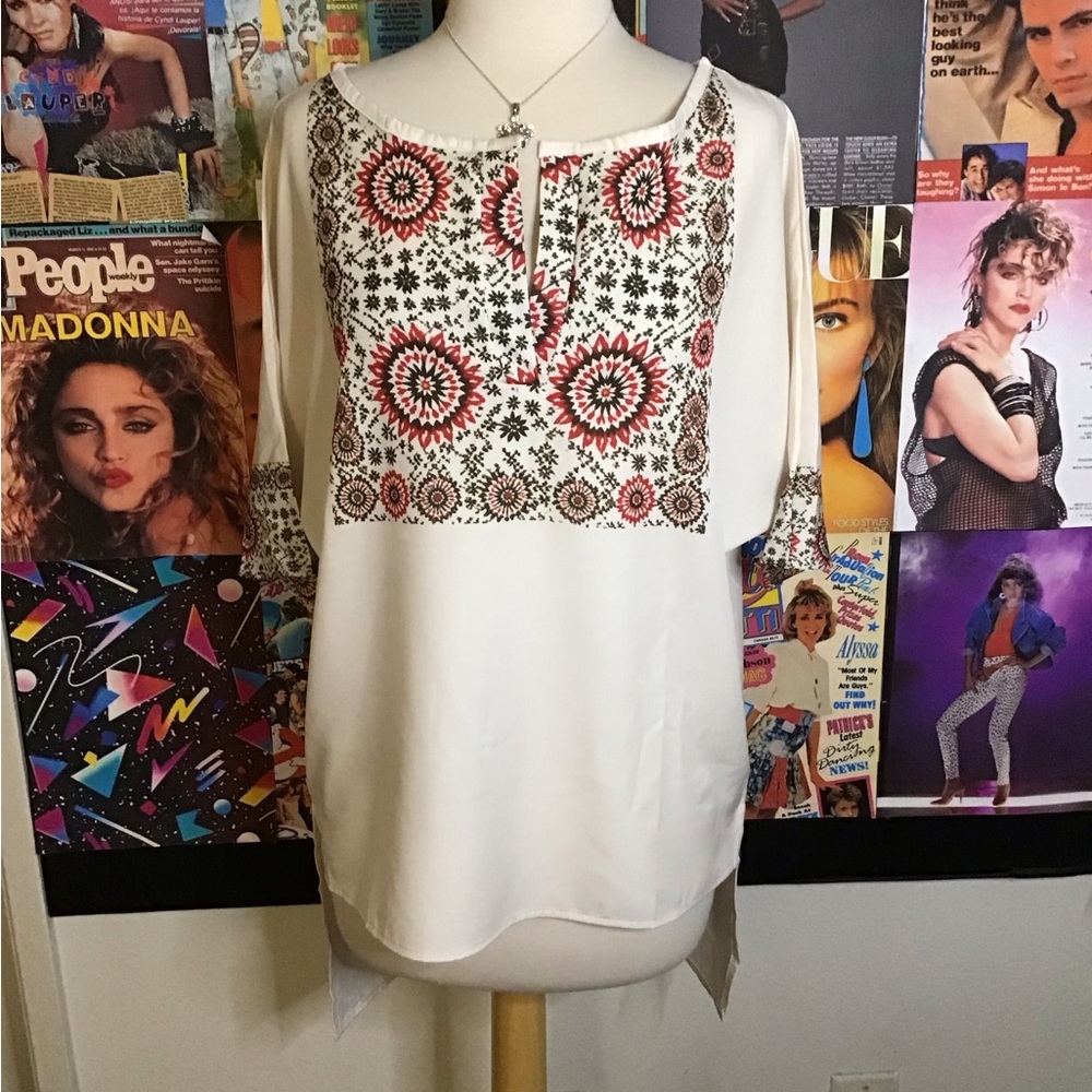 Bohemian Embroidered White Peasant Top - Women's